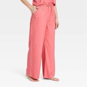 Auden XXL Womens Pajama Pants Luxury Shadow Stripe Satin Relaxed Fit Coral Red